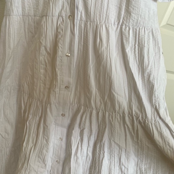 Stradivarius White Poplin Button Front Tier Collared Midi Dress - Picture 7 of 7